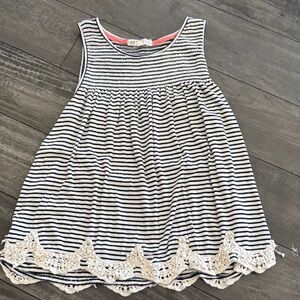 Striped Sleeveless Dress with Lace Hem